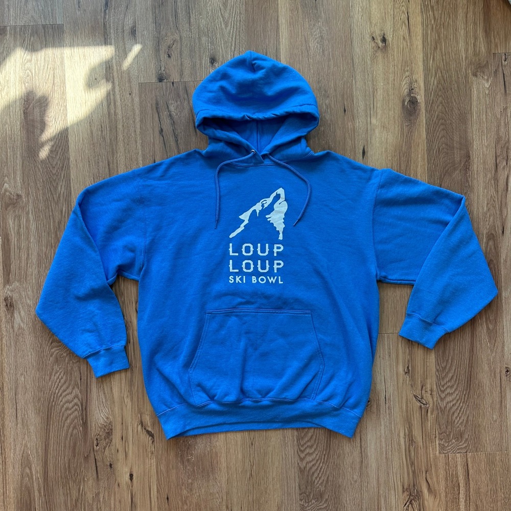 Port & Company Loup Loup Ski Bowl Wolf Graphic‎ Hoodie Blue Mens XL Fleece